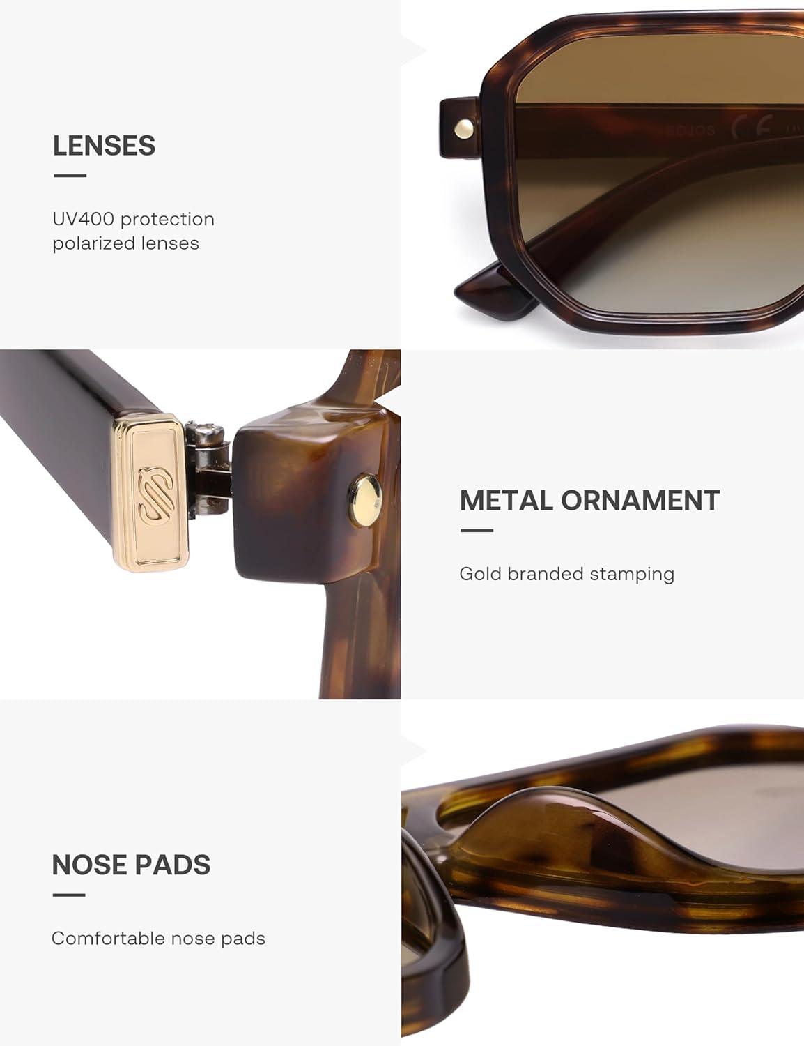 imageSOJOS Retro Polarized Square Aviator Sunglasses for Women Men Vintage 70s UV400 Protection Shade SJ2609Tortoise Brown Grading Lens