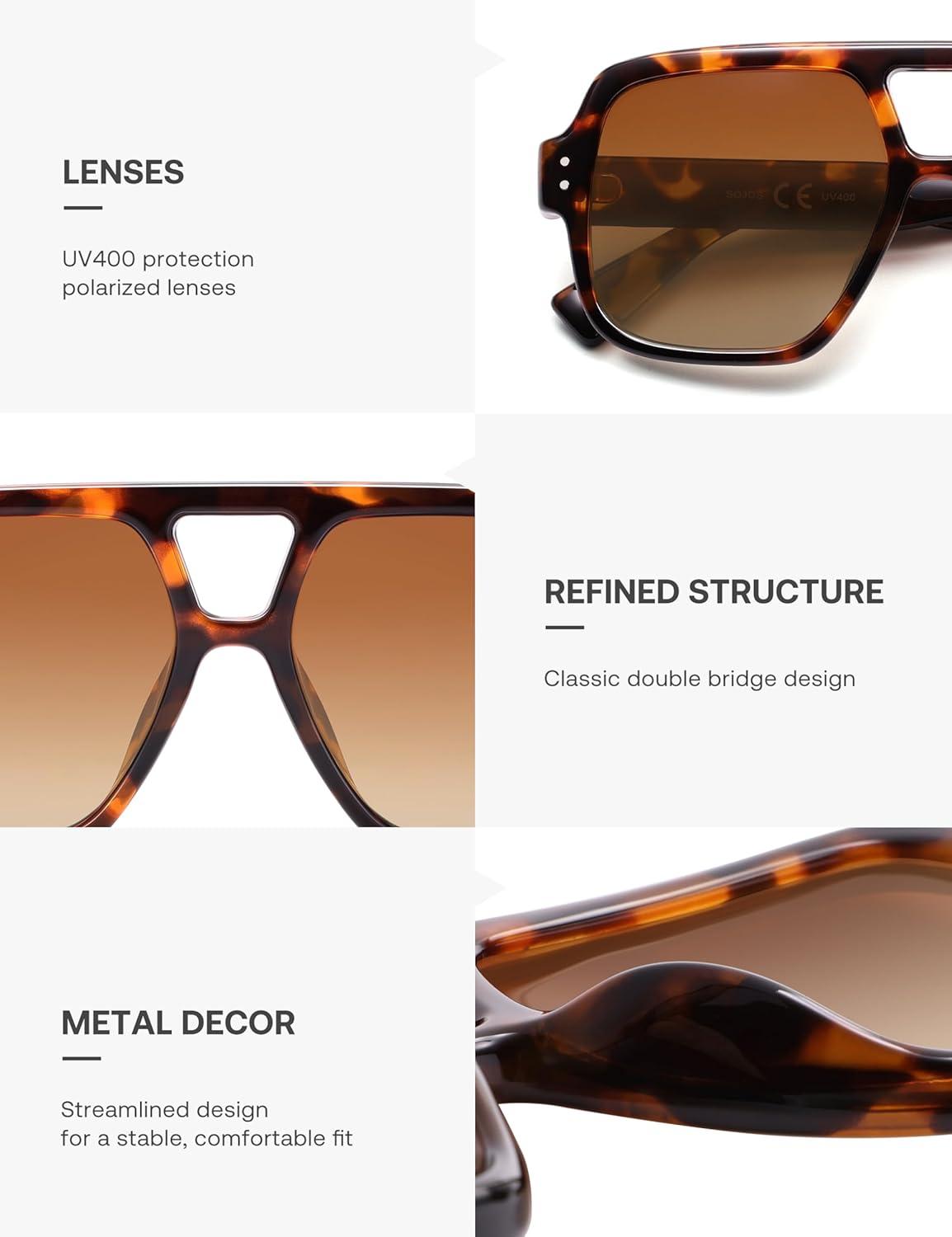 imageSOJOS Retro Square Polarized Aviator Sunglasses Womens Mens Trendy Vintage Aviators Shades SJ2613Brown TortoiseBrown