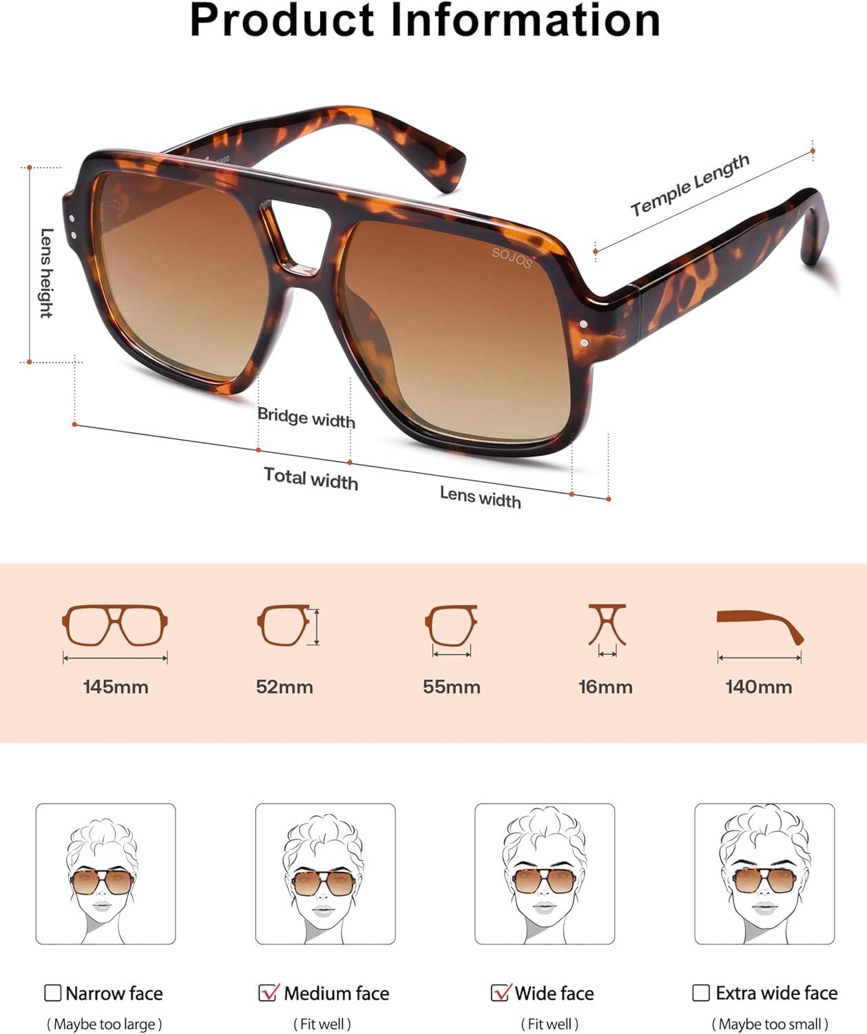 imageSOJOS Retro Square Polarized Aviator Sunglasses Womens Mens Trendy Vintage Aviators Shades SJ2613Brown TortoiseBrown