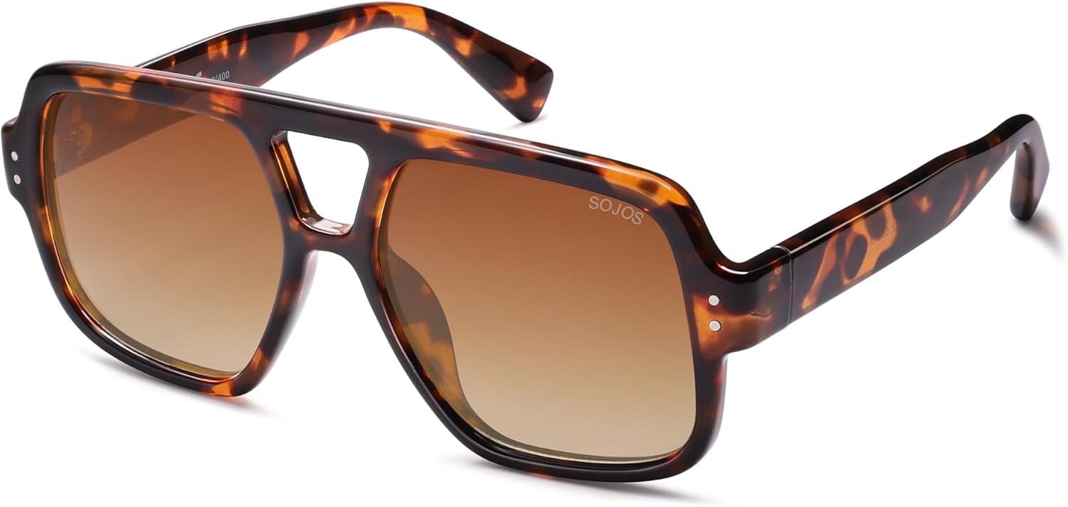 imageSOJOS Retro Square Polarized Aviator Sunglasses Womens Mens Trendy Vintage Aviators Shades SJ2613Brown TortoiseBrown