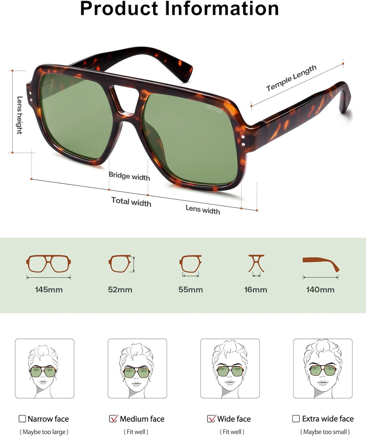 imageSOJOS Retro Square Polarized Aviator Sunglasses Womens Mens Trendy Vintage Aviators Shades SJ2613Brown TortoiseGreen