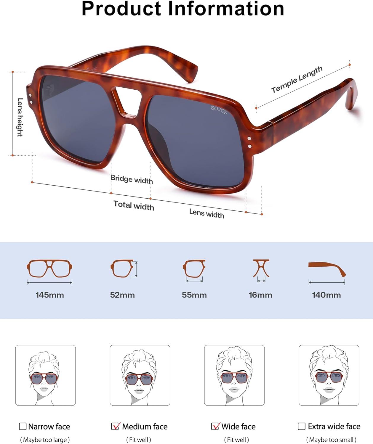 imageSOJOS Retro Square Polarized Aviator Sunglasses Womens Mens Trendy Vintage Aviators Shades SJ2613Caramel TortoiseBlue