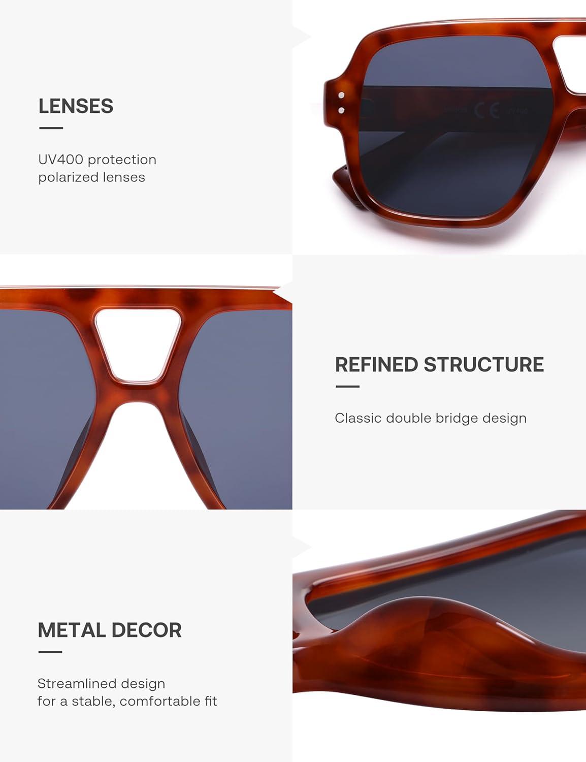 imageSOJOS Retro Square Polarized Aviator Sunglasses Womens Mens Trendy Vintage Aviators Shades SJ2613Caramel TortoiseBlue