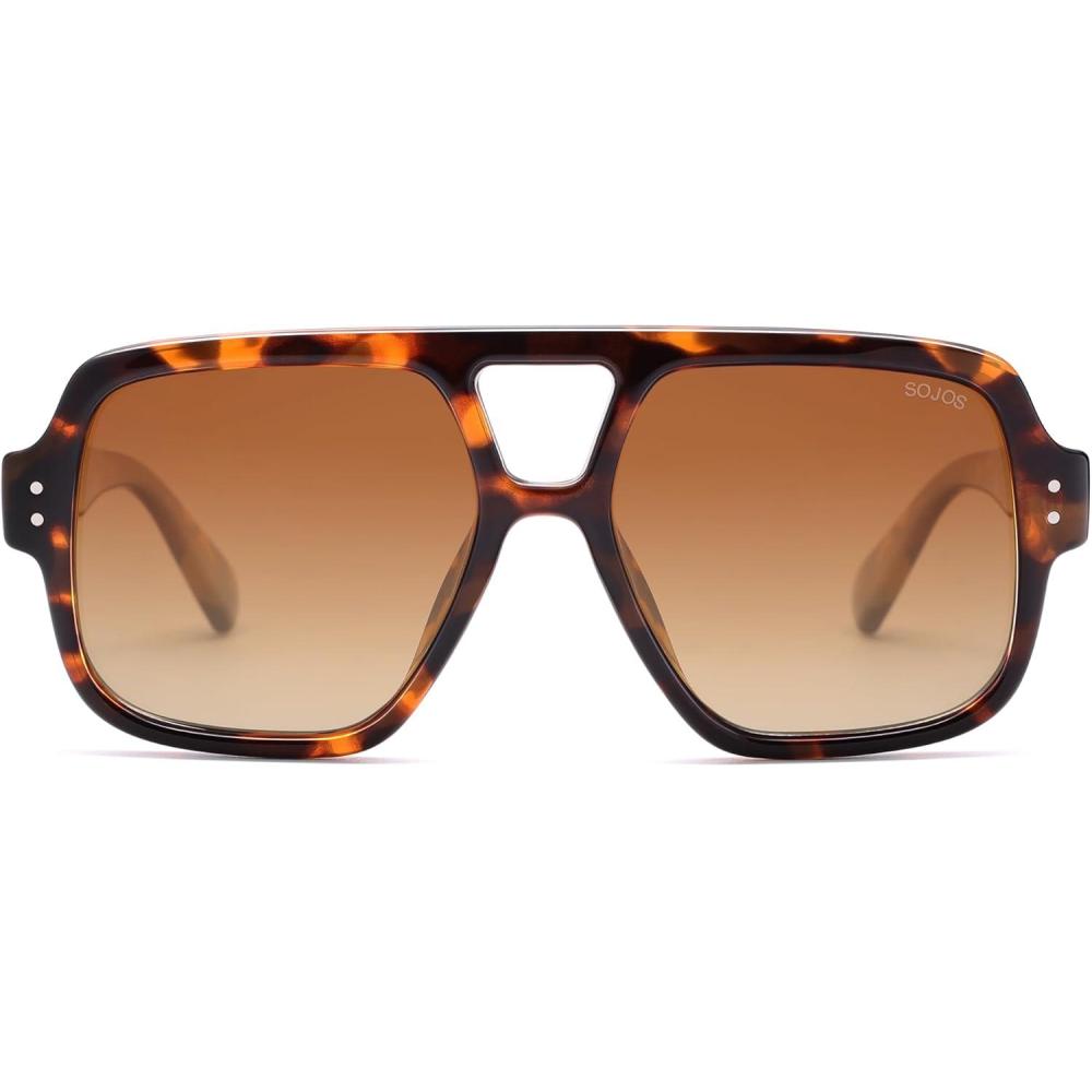 imageSOJOS Retro Square Polarized Aviator Sunglasses Womens Mens Trendy Vintage Aviators Shades SJ2613Brown TortoiseBrown