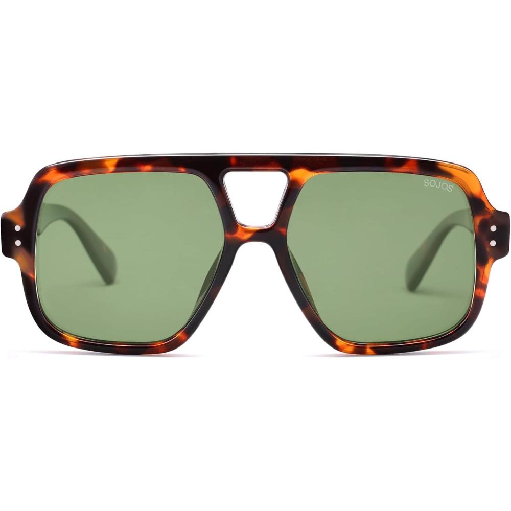 imageSOJOS Retro Square Polarized Aviator Sunglasses Womens Mens Trendy Vintage Aviators Shades SJ2613Brown TortoiseGreen