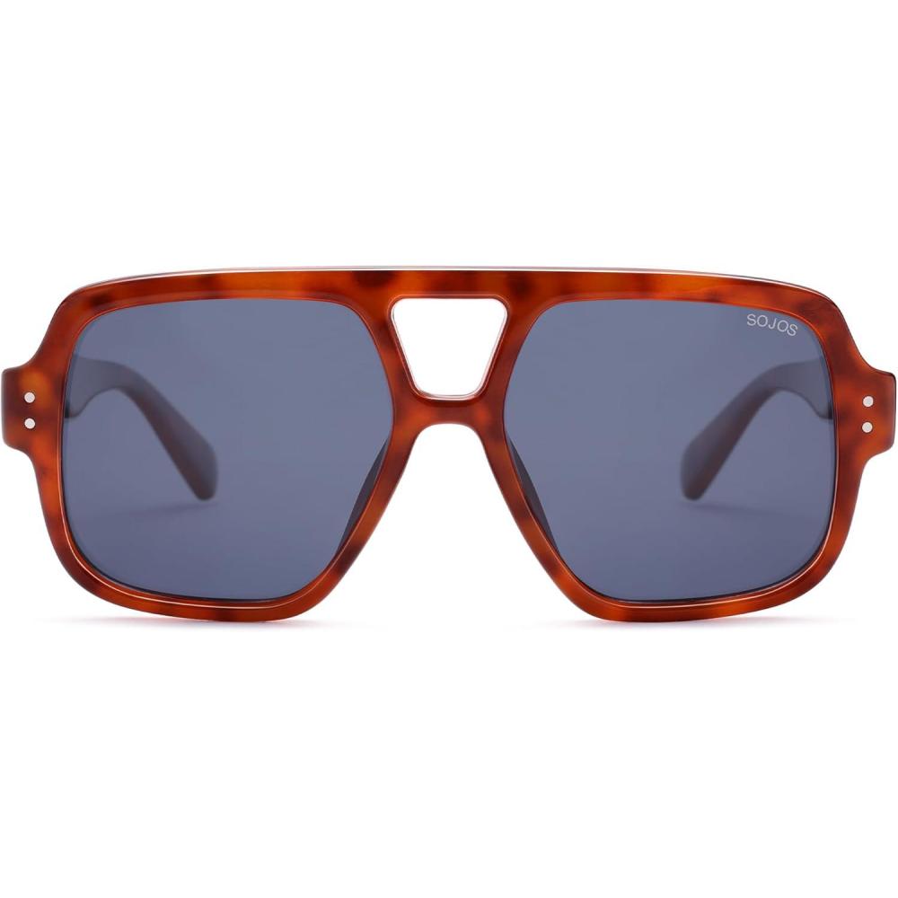 imageSOJOS Retro Square Polarized Aviator Sunglasses Womens Mens Trendy Vintage Aviators Shades SJ2613Caramel TortoiseBlue