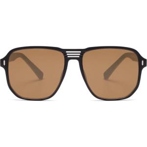 imageSOJOS Retro Polarized Hexagonal Aviator Sunglasses Womens Mens Trendy Rectangle UV400 Shades SJ2398BlackBrown