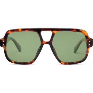 imageSOJOS Retro Square Polarized Aviator Sunglasses Womens Mens Trendy Vintage Aviators Shades SJ2613Brown TortoiseGreen