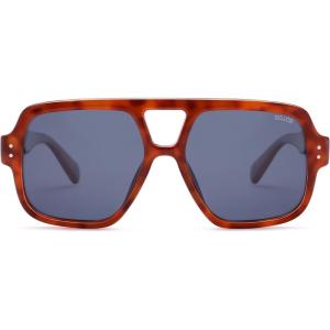 imageSOJOS Retro Square Polarized Aviator Sunglasses Womens Mens Trendy Vintage Aviators Shades SJ2613Caramel TortoiseBlue