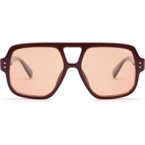 imageSOJOS Retro Square Polarized Aviator Sunglasses Womens Mens Trendy Vintage Aviators Shades SJ2613Dark RedLight Blush Tint