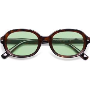 imageSOJOS Retro Vintage Oval Polarized Sunglasses Womens Mens 80s 90s Trendy Round Sunnies SJ2603Dark TortoiseLight Green