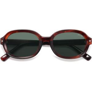 imageSOJOS Retro Vintage Oval Polarized Sunglasses Womens Mens 80s 90s Trendy Round Sunnies SJ2603Redish Brown PatternGreyish Green