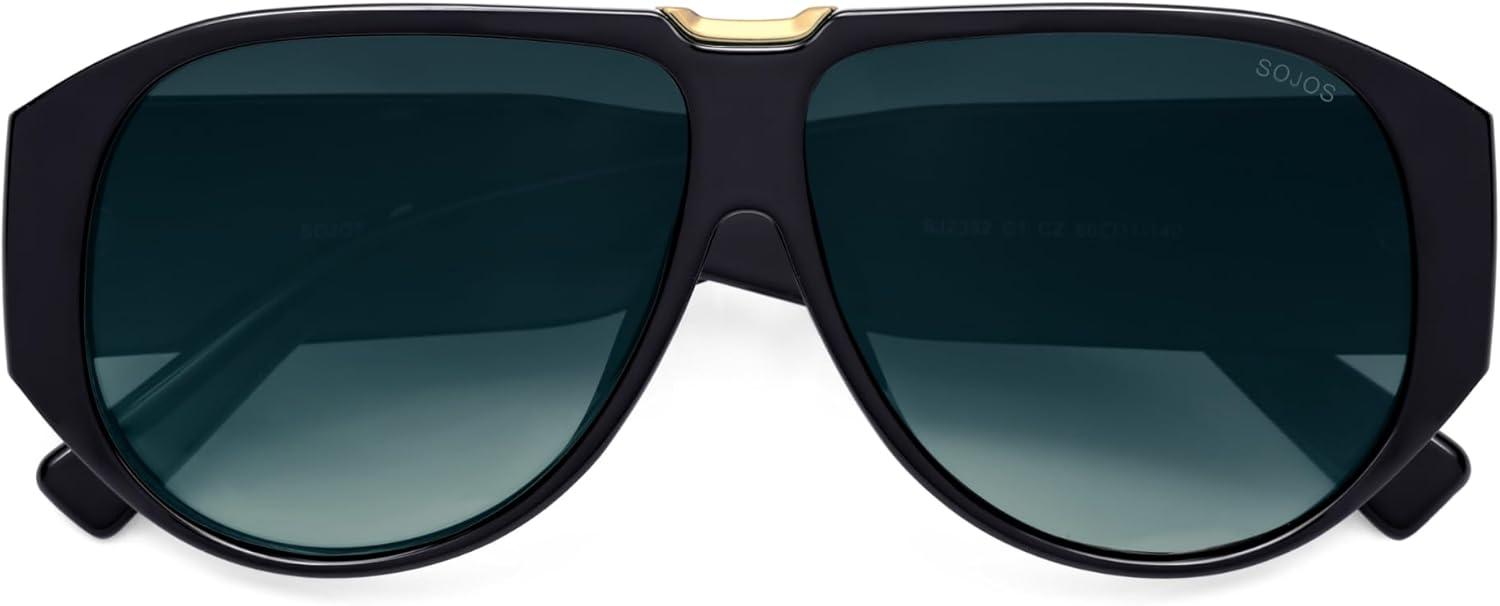 imageSOJOS Oversized Aviator Sunglasses Polarized Womens Mens Retro Trendy Vintage Big Square Shield SJ2392BlackBlue Grading