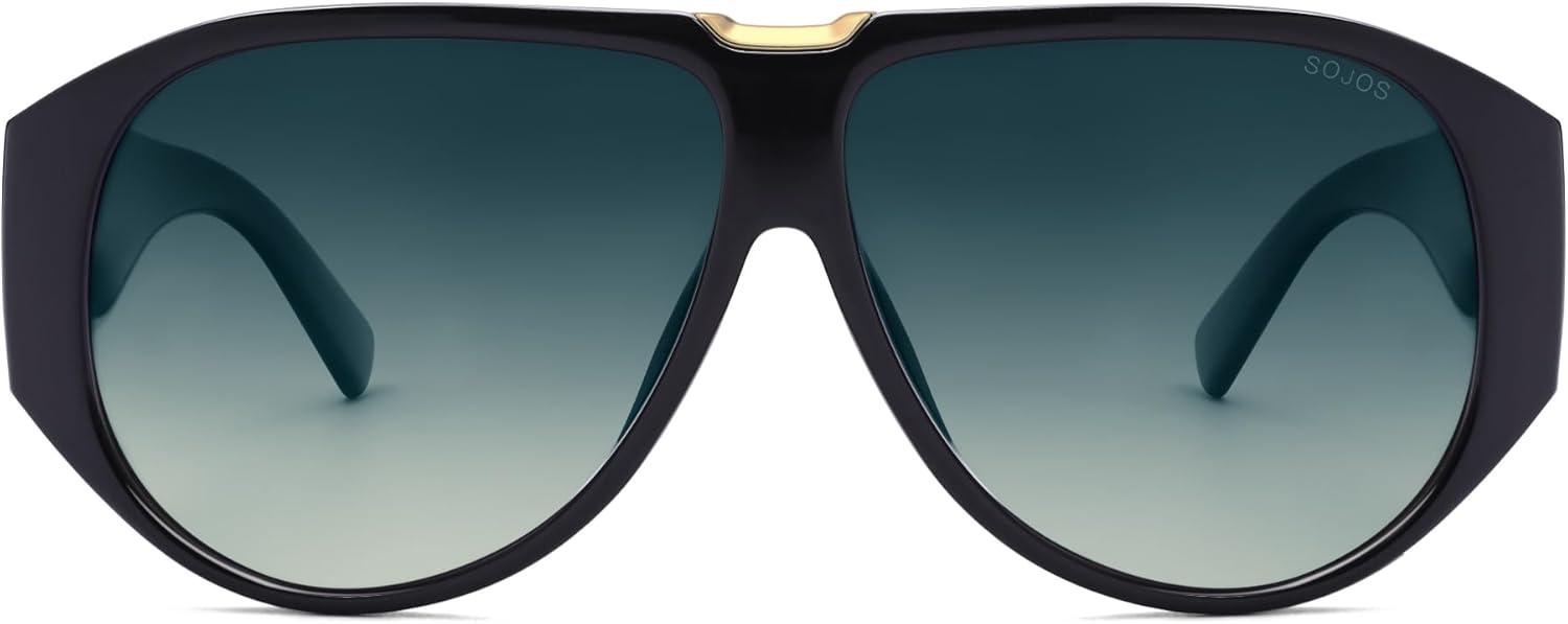 imageSOJOS Oversized Aviator Sunglasses Polarized Womens Mens Retro Trendy Vintage Big Square Shield SJ2392BlackBlue Grading