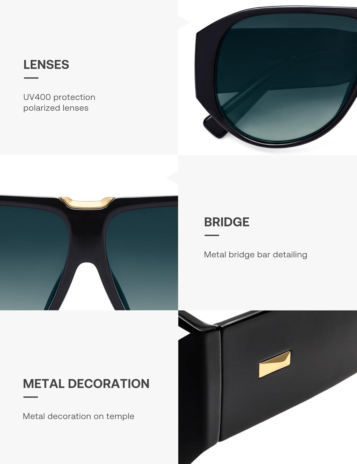 imageSOJOS Oversized Aviator Sunglasses Polarized Womens Mens Retro Trendy Vintage Big Square Shield SJ2392BlackBlue Grading