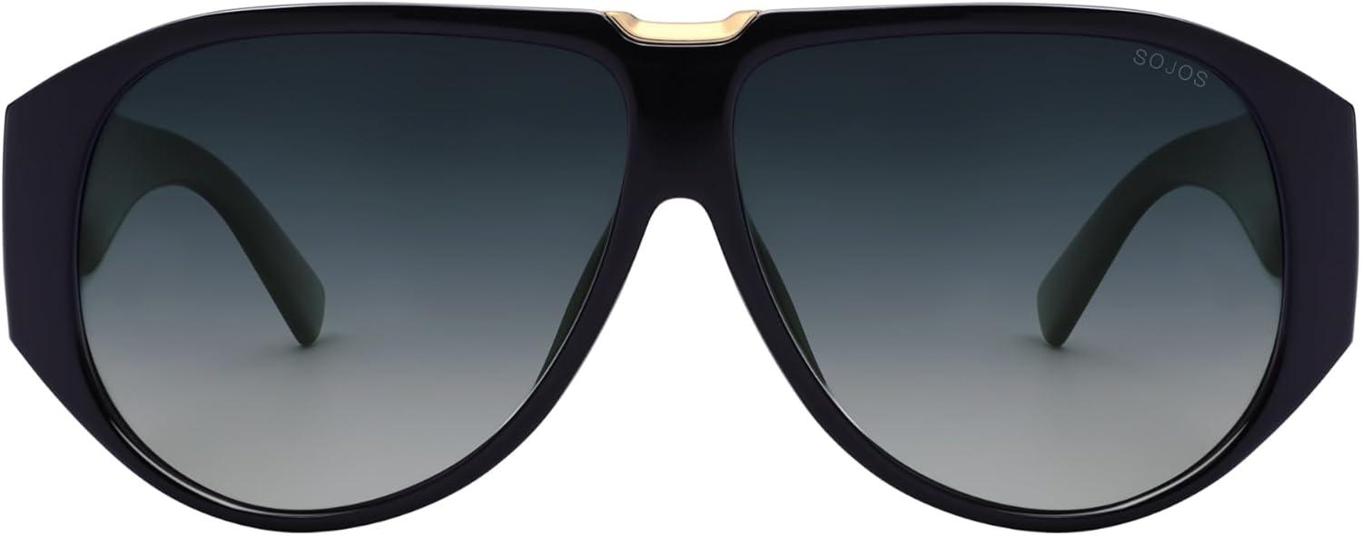 imageSOJOS Oversized Aviator Sunglasses Polarized Womens Mens Retro Trendy Vintage Big Square Shield SJ2392BlackGrey Grading