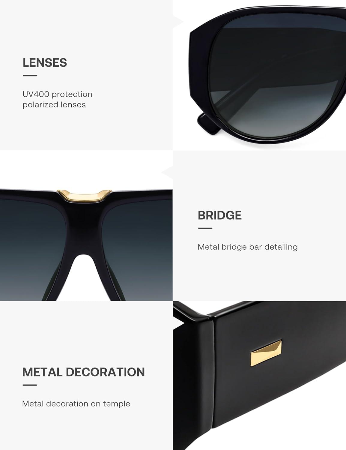 imageSOJOS Oversized Aviator Sunglasses Polarized Womens Mens Retro Trendy Vintage Big Square Shield SJ2392BlackGrey Grading