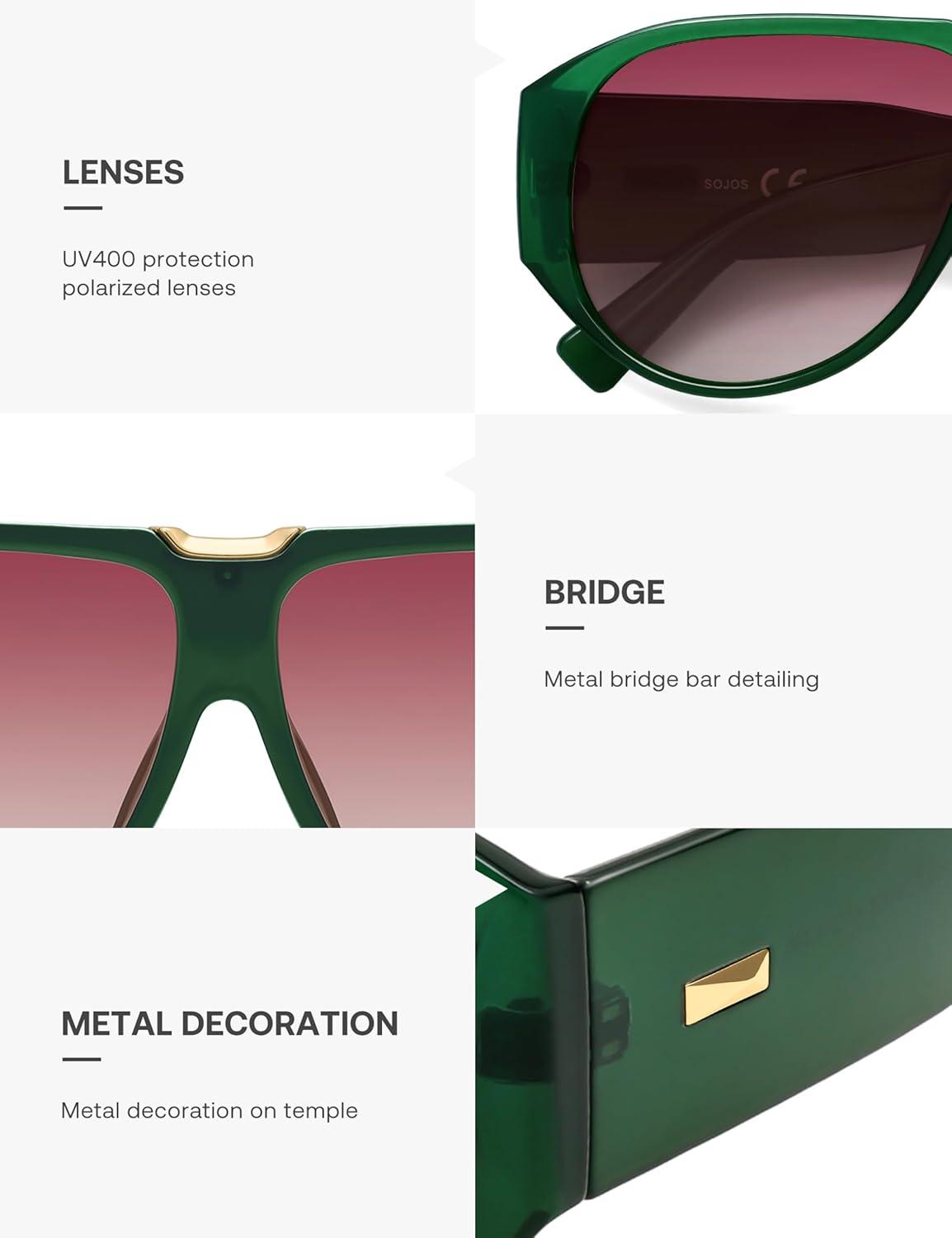 imageSOJOS Oversized Aviator Sunglasses Polarized Womens Mens Retro Trendy Vintage Big Square Shield SJ2392GreenPink Grading