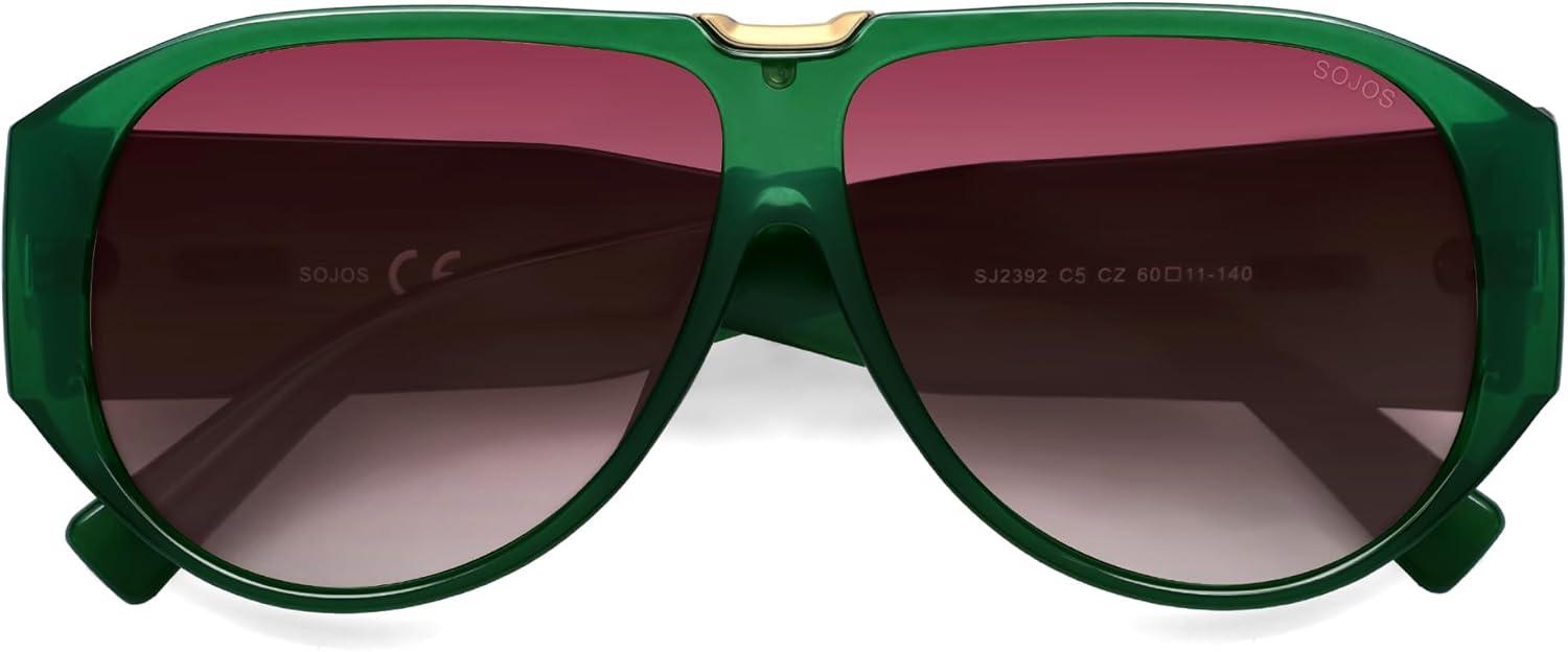 imageSOJOS Oversized Aviator Sunglasses Polarized Womens Mens Retro Trendy Vintage Big Square Shield SJ2392GreenPink Grading