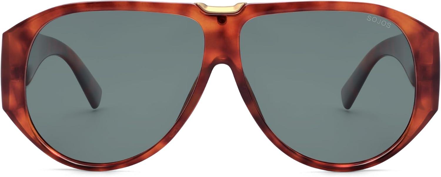 imageSOJOS Oversized Aviator Sunglasses Polarized Womens Mens Retro Trendy Vintage Big Square Shield SJ2392Red TortoiseGrey