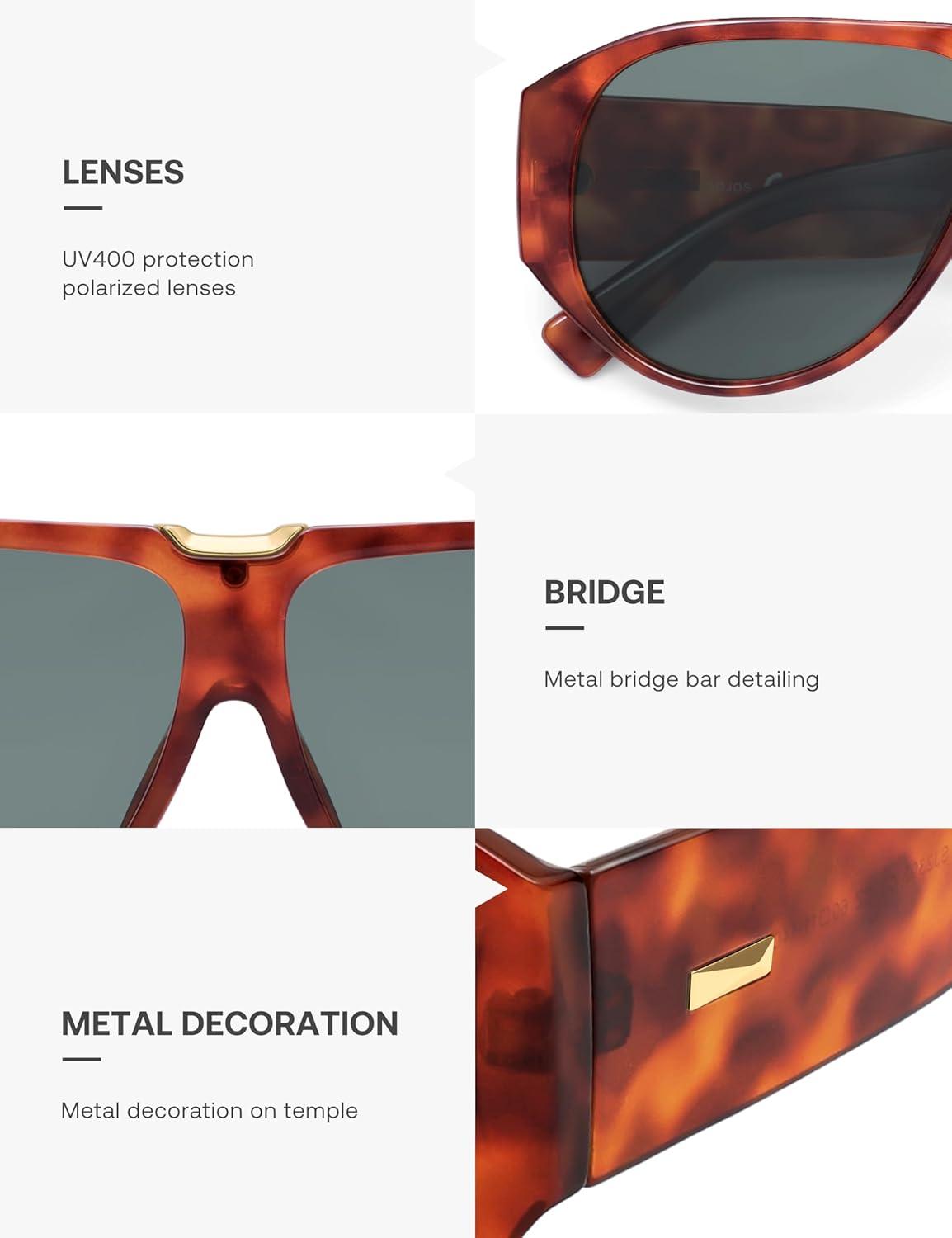 imageSOJOS Oversized Aviator Sunglasses Polarized Womens Mens Retro Trendy Vintage Big Square Shield SJ2392Red TortoiseGrey