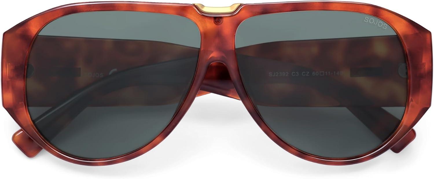 imageSOJOS Oversized Aviator Sunglasses Polarized Womens Mens Retro Trendy Vintage Big Square Shield SJ2392Red TortoiseGrey