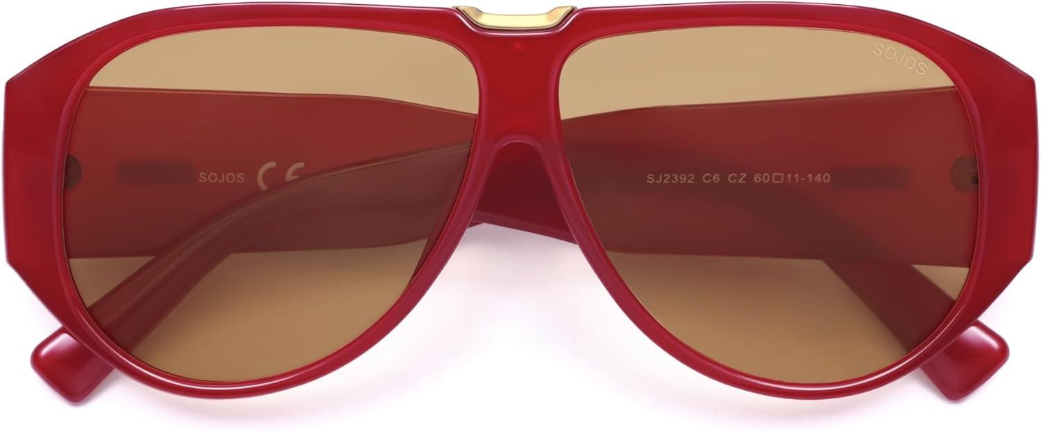 imageSOJOS Oversized Aviator Sunglasses Polarized Womens Mens Retro Trendy Vintage Big Square Shield SJ2392RedLight Brown