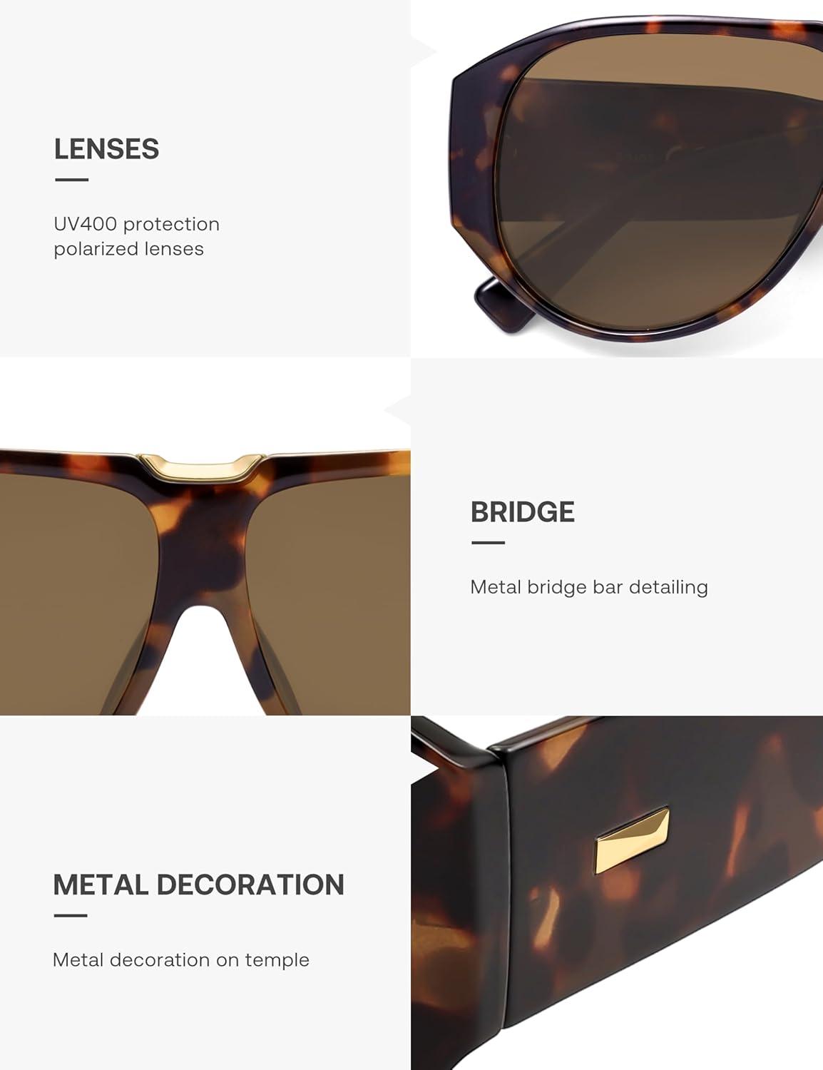 imageSOJOS Oversized Aviator Sunglasses Polarized Womens Mens Retro Trendy Vintage Big Square Shield SJ2392TortoiseBrown