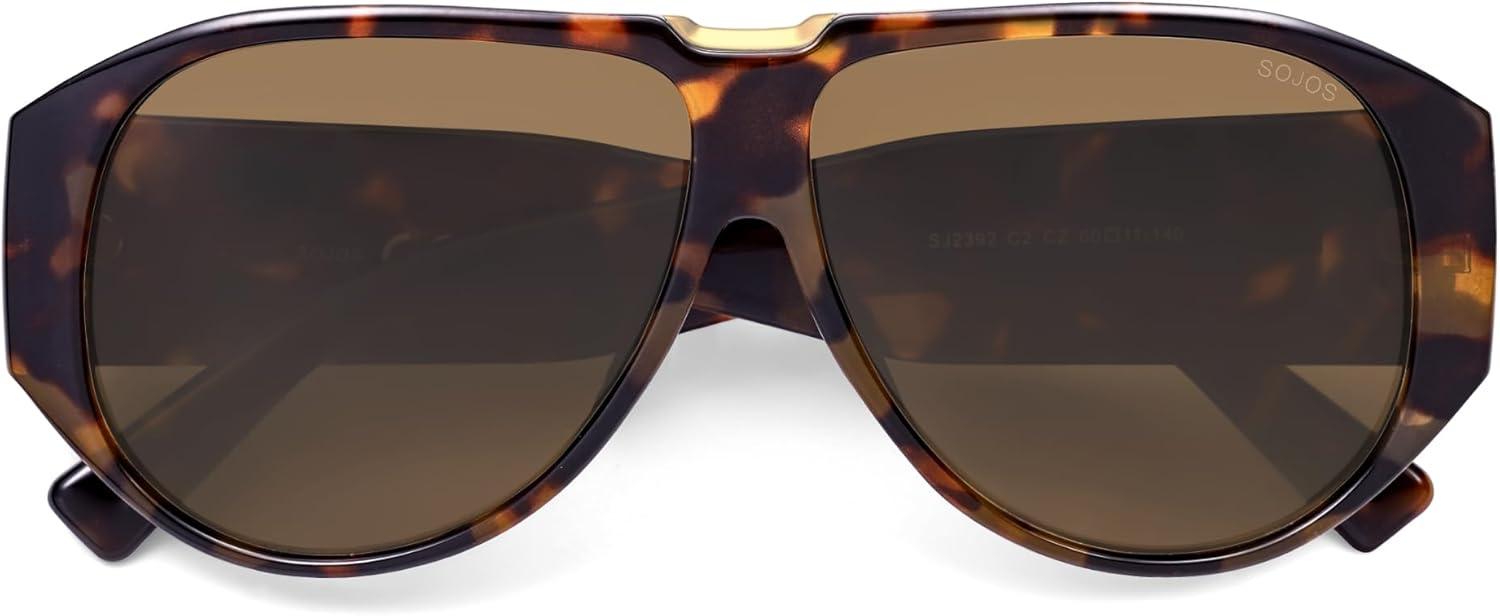 imageSOJOS Oversized Aviator Sunglasses Polarized Womens Mens Retro Trendy Vintage Big Square Shield SJ2392TortoiseBrown