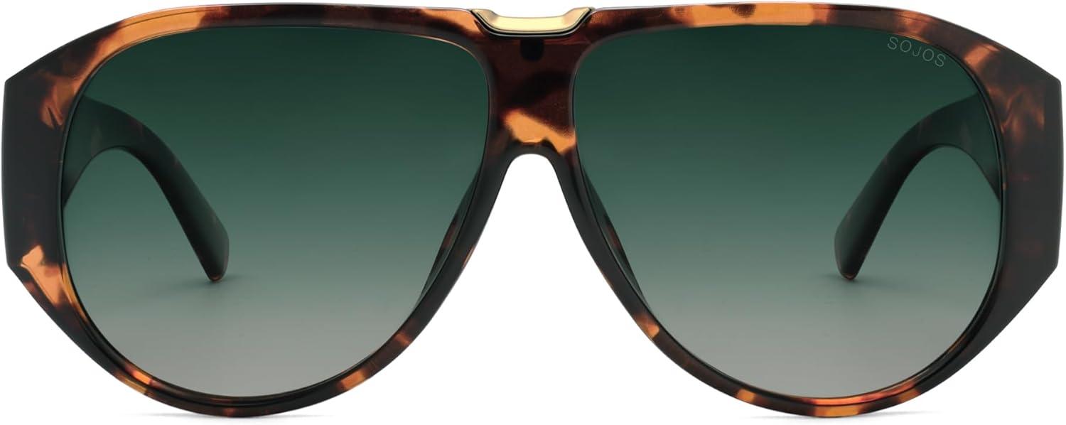imageSOJOS Oversized Aviator Sunglasses Polarized Womens Mens Retro Trendy Vintage Big Square Shield SJ2392TortoiseGreen Grading