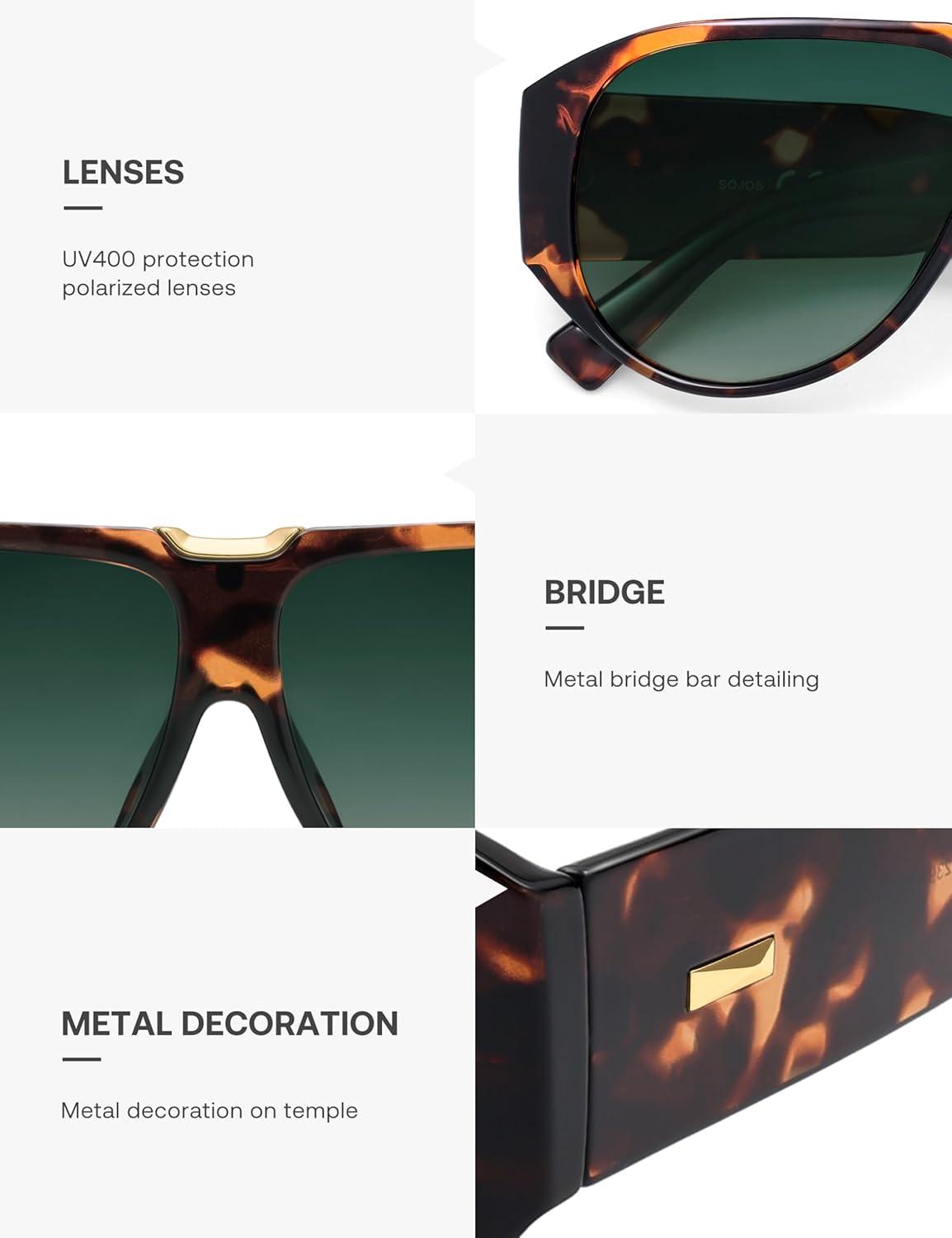 imageSOJOS Oversized Aviator Sunglasses Polarized Womens Mens Retro Trendy Vintage Big Square Shield SJ2392TortoiseGreen Grading