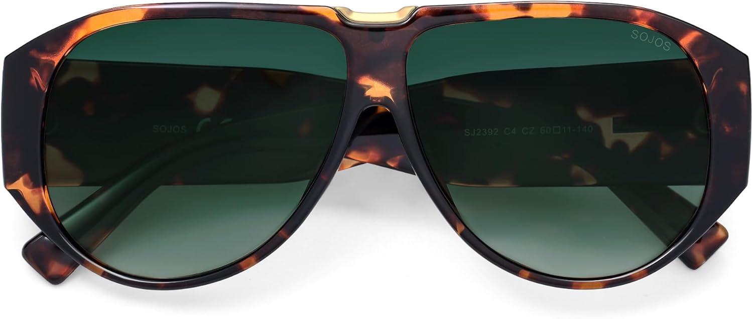 imageSOJOS Oversized Aviator Sunglasses Polarized Womens Mens Retro Trendy Vintage Big Square Shield SJ2392TortoiseGreen Grading