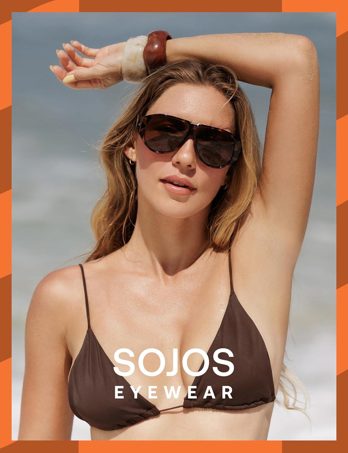 imageSOJOS Oversized Aviator Sunglasses Polarized Womens Mens Retro Trendy Vintage Big Square Shield SJ2392TortoiseGreen Grading