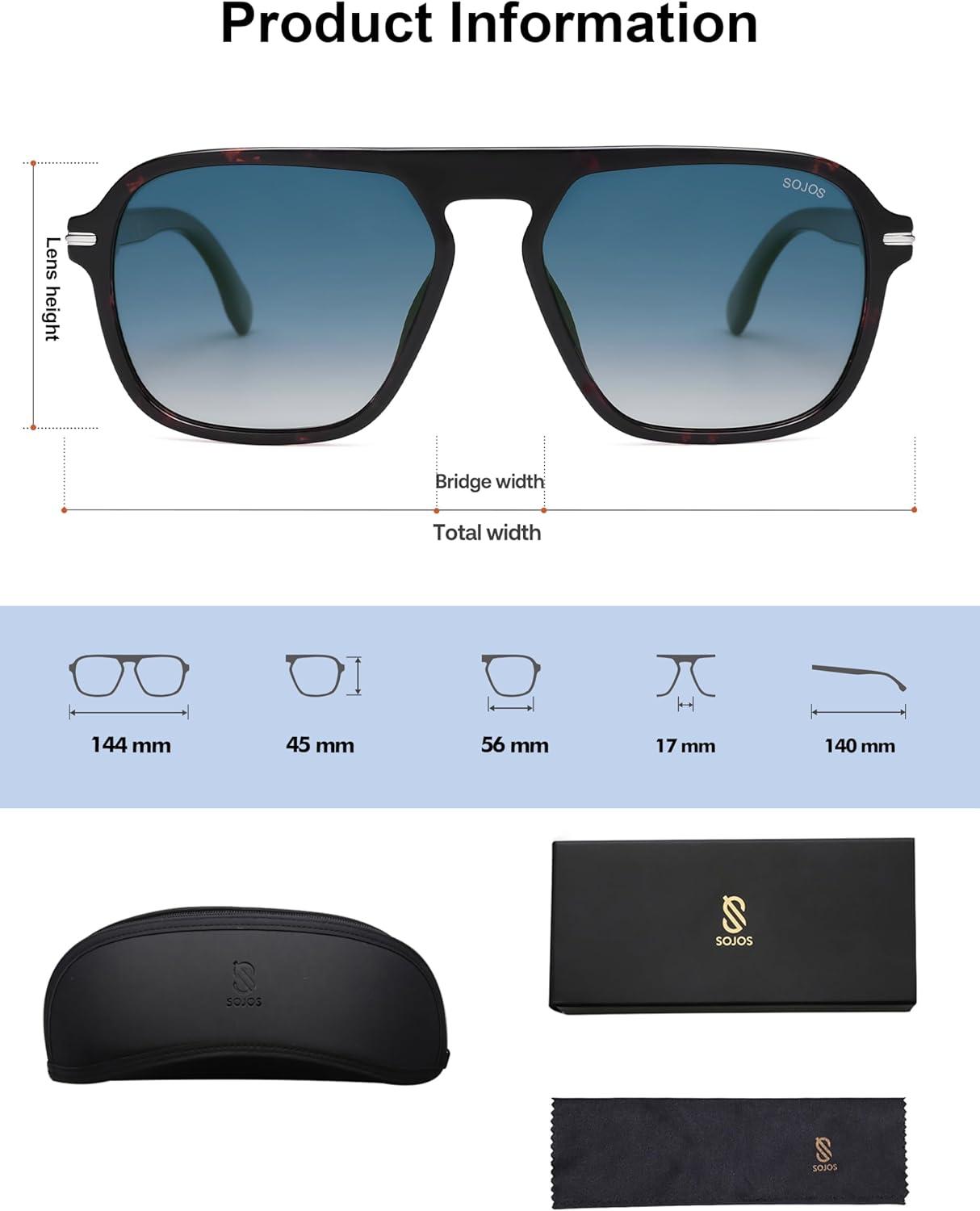 imageSOJOS Retro Aviator Polarized Sunglasses for Men Women Trendy Vintage Square Pilot Mens Shades SJ2370Tortoise Frame Blue Grading Lens
