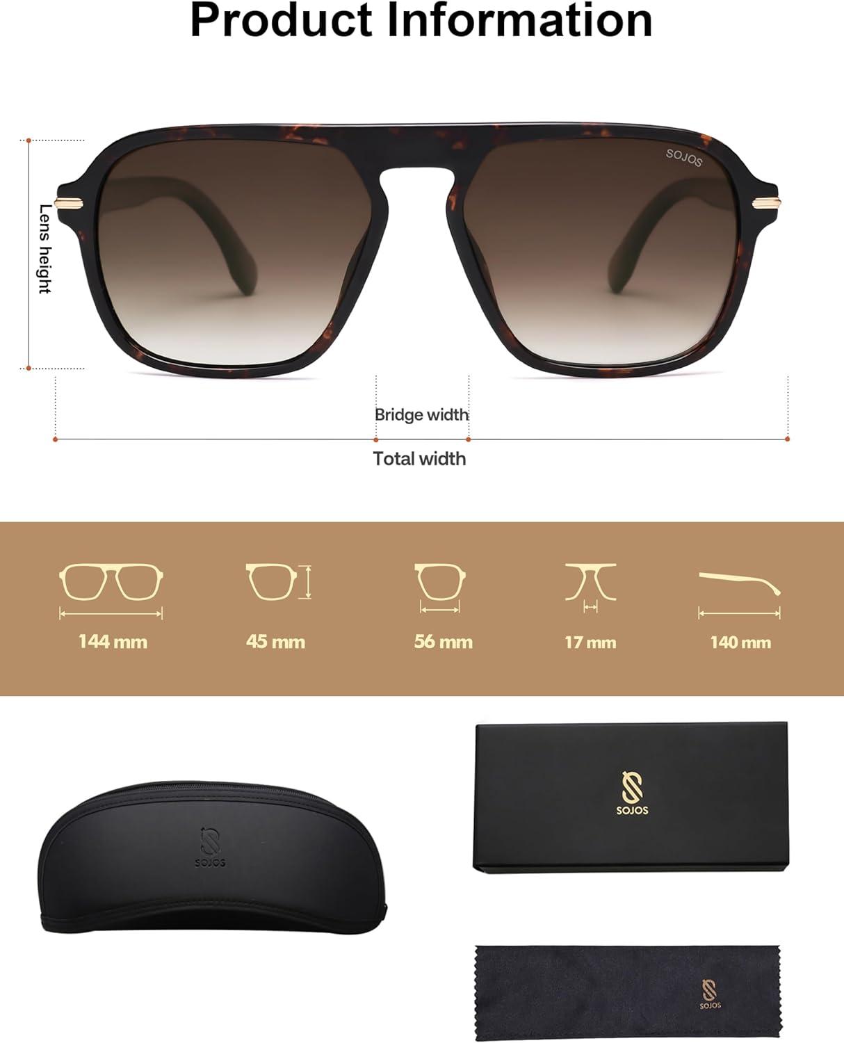 imageSOJOS Retro Aviator Polarized Sunglasses for Men Women Trendy Vintage Square Pilot Mens Shades SJ2370Tortoise Frame Brown Grading Lens
