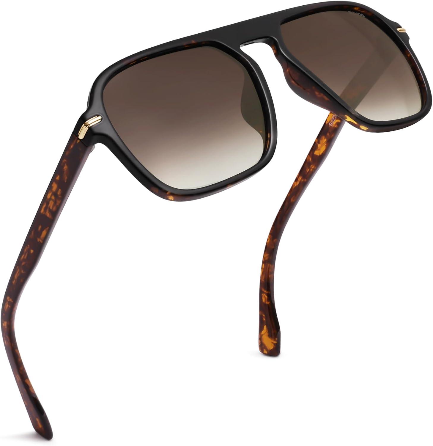 imageSOJOS Retro Aviator Polarized Sunglasses for Men Women Trendy Vintage Square Pilot Mens Shades SJ2370Tortoise Frame Brown Grading Lens