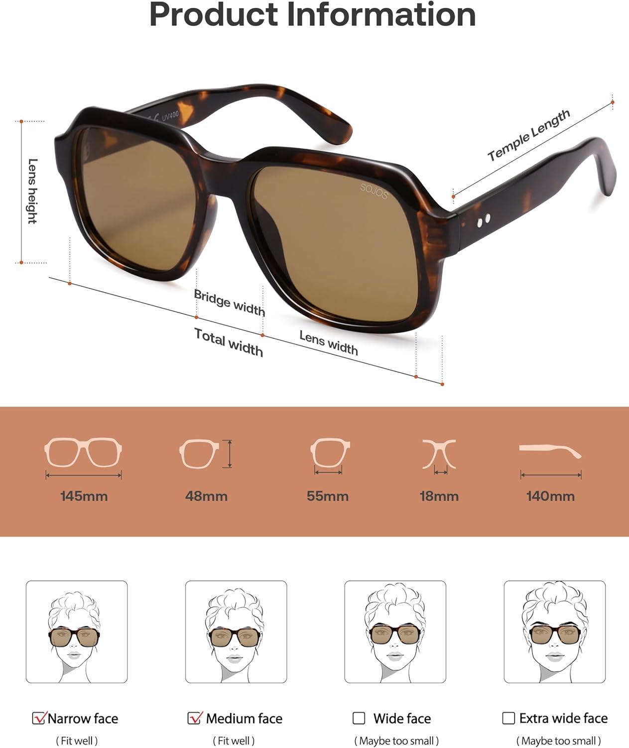imageSOJOS Retro Square Polarized Sunglasses Womens Mens Chic Vintage Oversized Old Money Shades SJ2616Brown TortoiseBrown