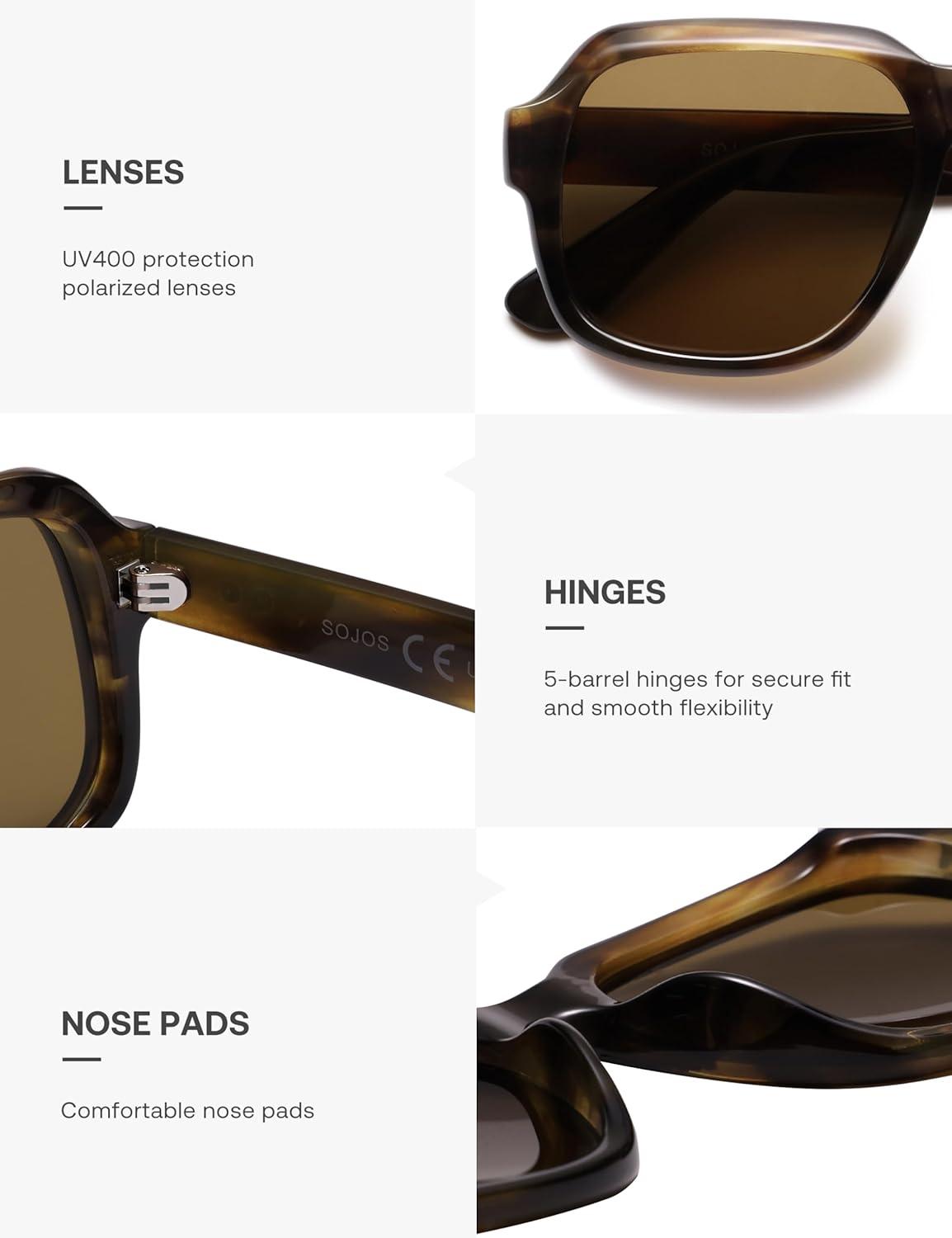 imageSOJOS Retro Square Polarized Sunglasses Womens Mens Chic Vintage Oversized Old Money Shades SJ2616Brown TortoiseBrown