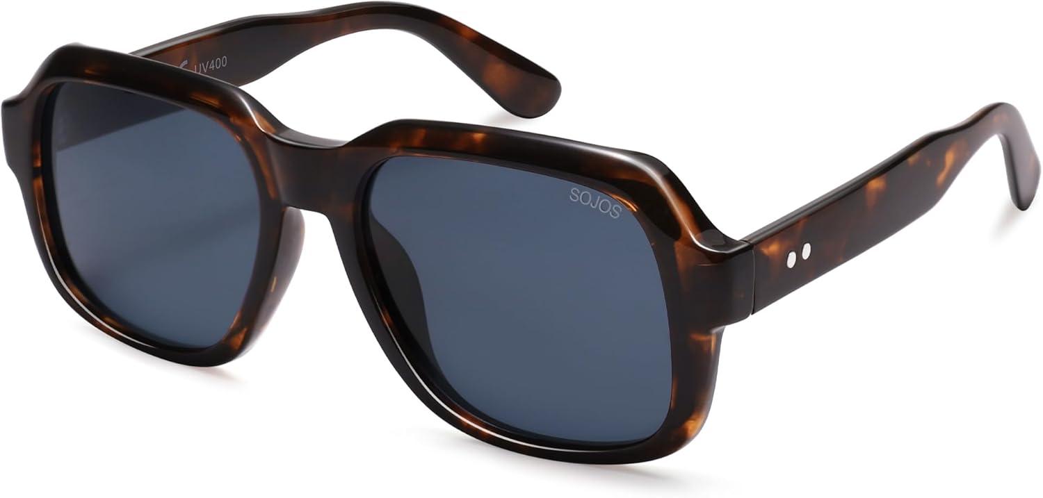 imageSOJOS Retro Square Polarized Sunglasses Womens Mens Chic Vintage Oversized Old Money Shades SJ2616Dark TortoiseDark Blue