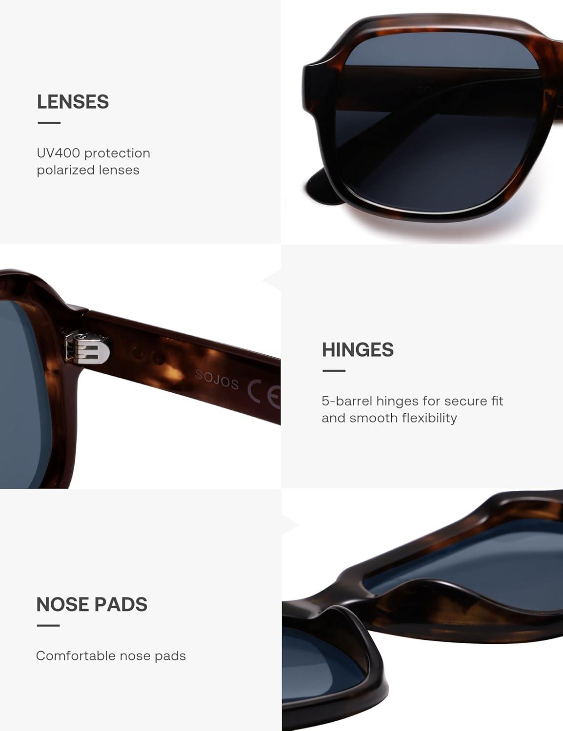 imageSOJOS Retro Square Polarized Sunglasses Womens Mens Chic Vintage Oversized Old Money Shades SJ2616Dark TortoiseDark Blue