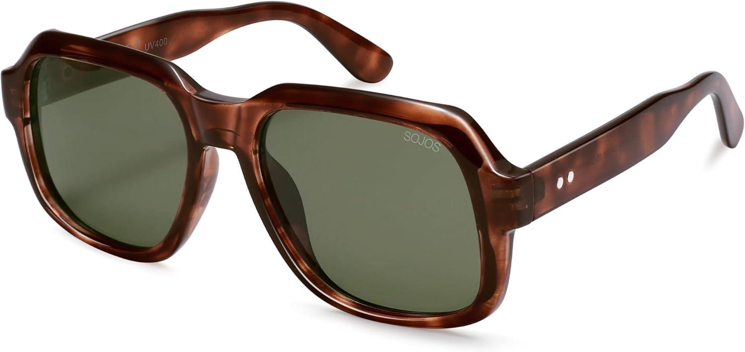 imageSOJOS Retro Square Polarized Sunglasses Womens Mens Chic Vintage Oversized Old Money Shades SJ2616TortoiseGreen