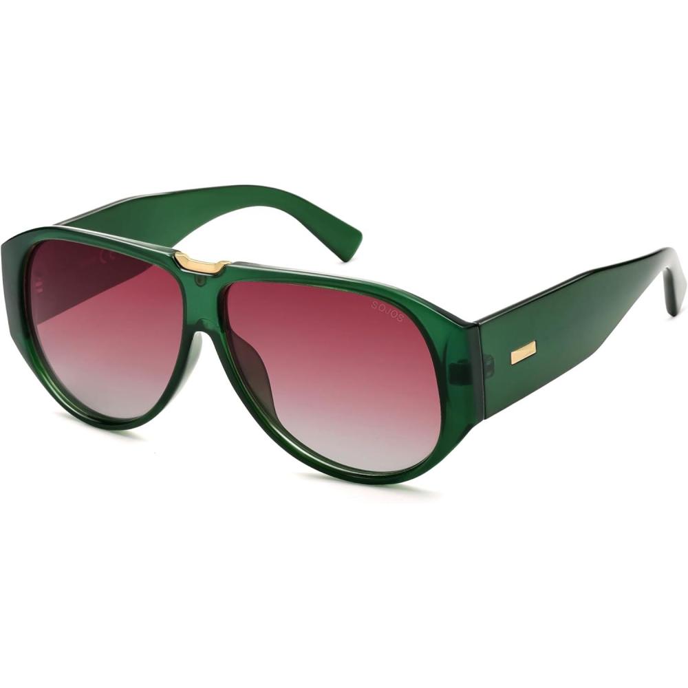 imageSOJOS Oversized Aviator Sunglasses Polarized Womens Mens Retro Trendy Vintage Big Square Shield SJ2392GreenPink Grading