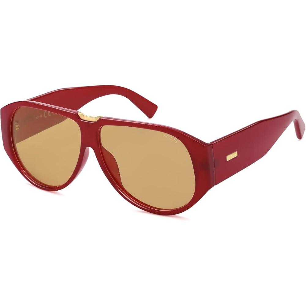 imageSOJOS Oversized Aviator Sunglasses Polarized Womens Mens Retro Trendy Vintage Big Square Shield SJ2392RedLight Brown