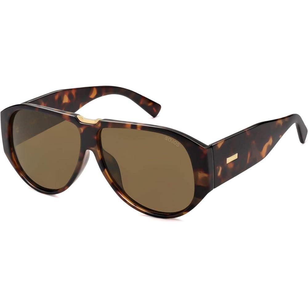 imageSOJOS Oversized Aviator Sunglasses Polarized Womens Mens Retro Trendy Vintage Big Square Shield SJ2392TortoiseBrown