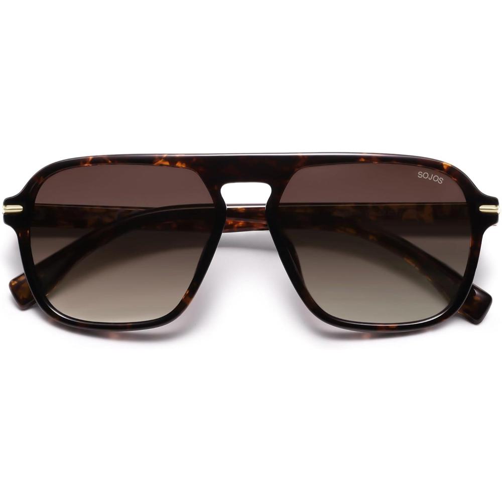 imageSOJOS Retro Aviator Polarized Sunglasses for Men Women Trendy Vintage Square Pilot Mens Shades SJ2370Tortoise Frame Brown Grading Lens