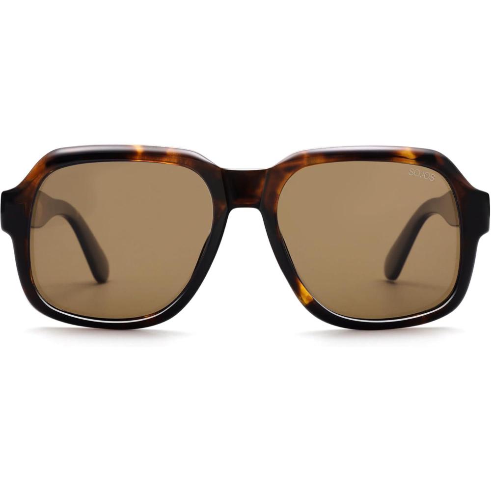 imageSOJOS Retro Square Polarized Sunglasses Womens Mens Chic Vintage Oversized Old Money Shades SJ2616Brown TortoiseBrown