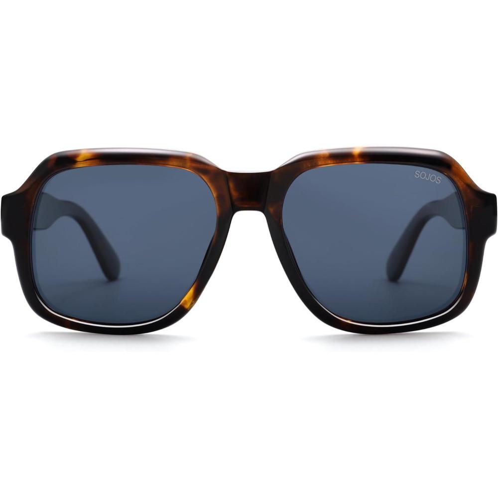 imageSOJOS Retro Square Polarized Sunglasses Womens Mens Chic Vintage Oversized Old Money Shades SJ2616Dark TortoiseDark Blue