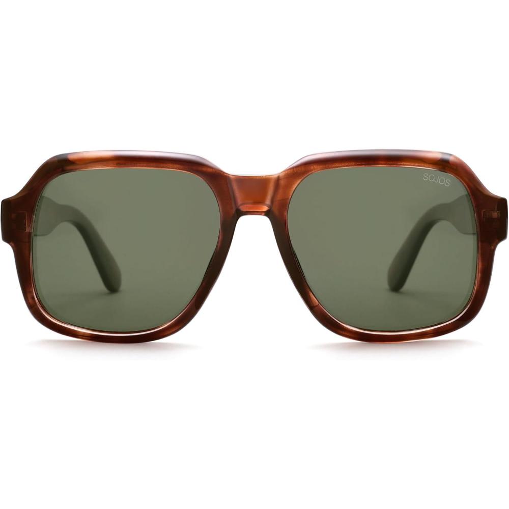 imageSOJOS Retro Square Polarized Sunglasses Womens Mens Chic Vintage Oversized Old Money Shades SJ2616TortoiseGreen