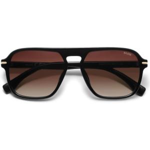 imageSOJOS Retro Aviator Polarized Sunglasses for Men Women Trendy Vintage Square Pilot Mens Shades SJ2370Black Frame Brown Grading Lens