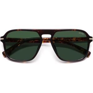 imageSOJOS Retro Aviator Polarized Sunglasses for Men Women Trendy Vintage Square Pilot Mens Shades SJ2370Tortoise Frame Green Lens